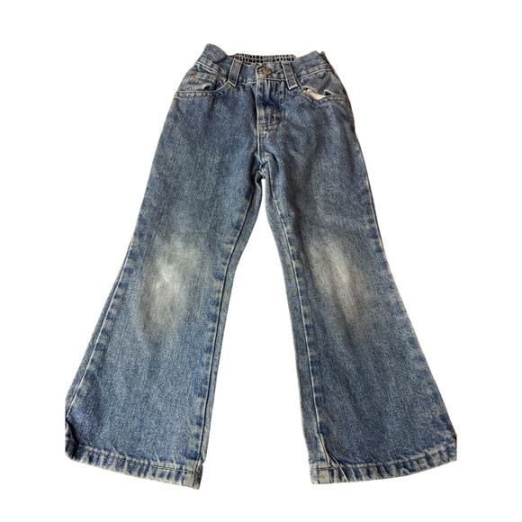 Vintage Lee Girls Size 4 Jeans Denim Flare Leg Stretchy Waist 90s Y2K Distressed - Picture 1 of 16
